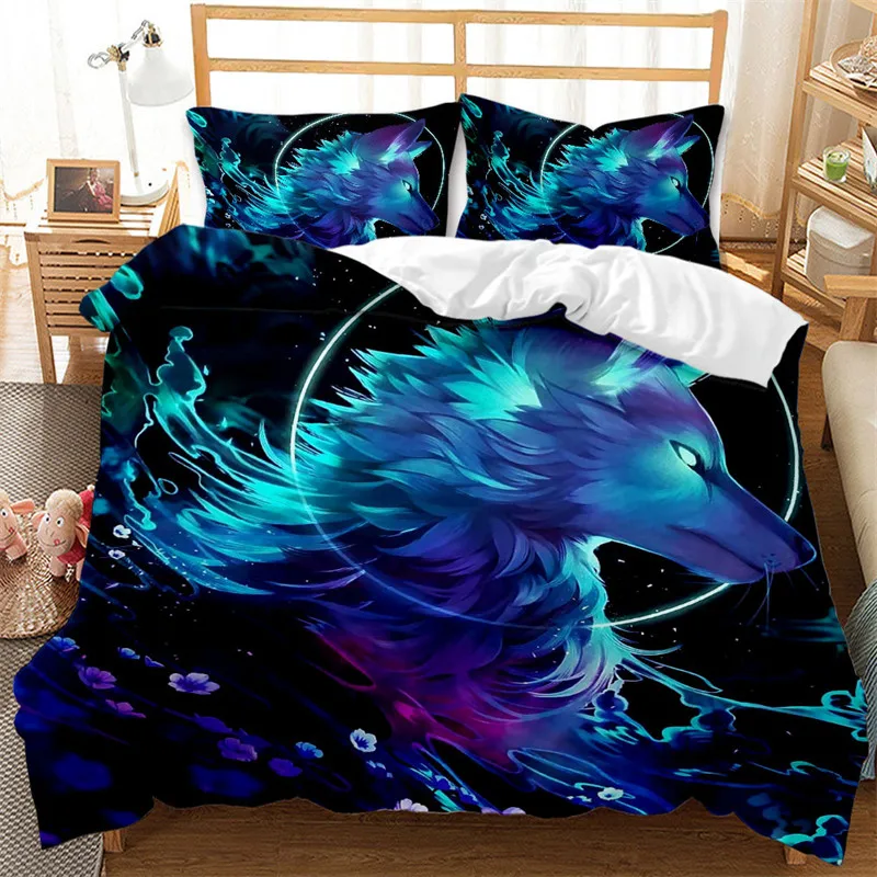 

Luminous Wolf Duvet Cover Exotic Animal Bedding Set King For Kids Boys Adult Microfiber Wildlife Comforter Cover With Pillowcase