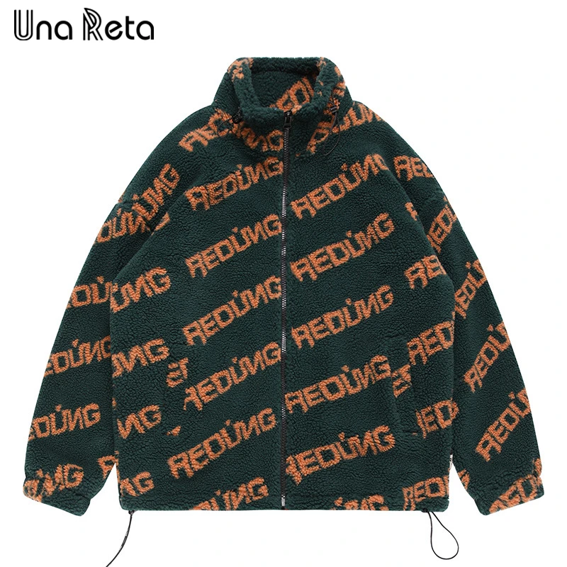

Мужское пальто с буквенным принтом Una Reta, 2023, зимняя парка Harajuku, куртки для мужчин, одежда в стиле хип-хоп, овечья шерсть, унисекс, с подкладкой