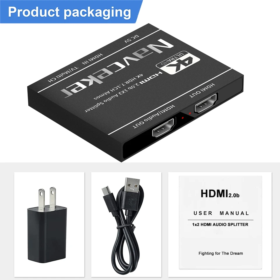 2023 Best 4K HDMI Splitter 1x2 HDMI 2.0 Splitter 1 in 2 out HDMI Audio Extractor HDR HDMI2.0 Splitter for PS4 Apple TV XBox PS5 images - 6
