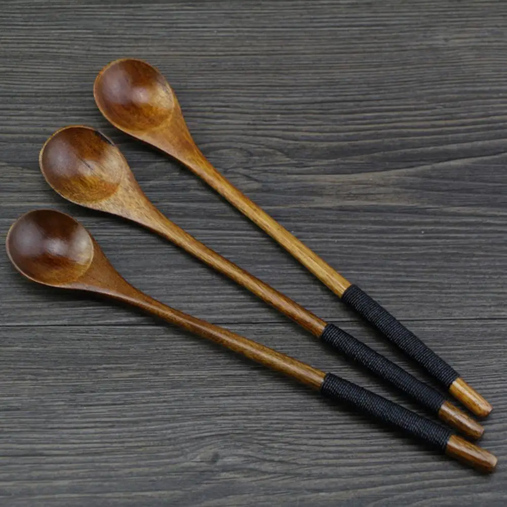 

Wooden Spoon Bamboo Soup Teaspoon Scoop Long Handle Deluxe Wooden Stirring Spoon Kitchen Gadget Tableware половники для супа