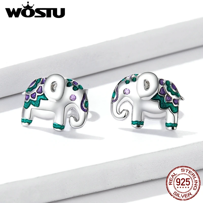 Женские серьги-гвоздики с животными WOSTU из стерлингового серебра 925 пробы цветным