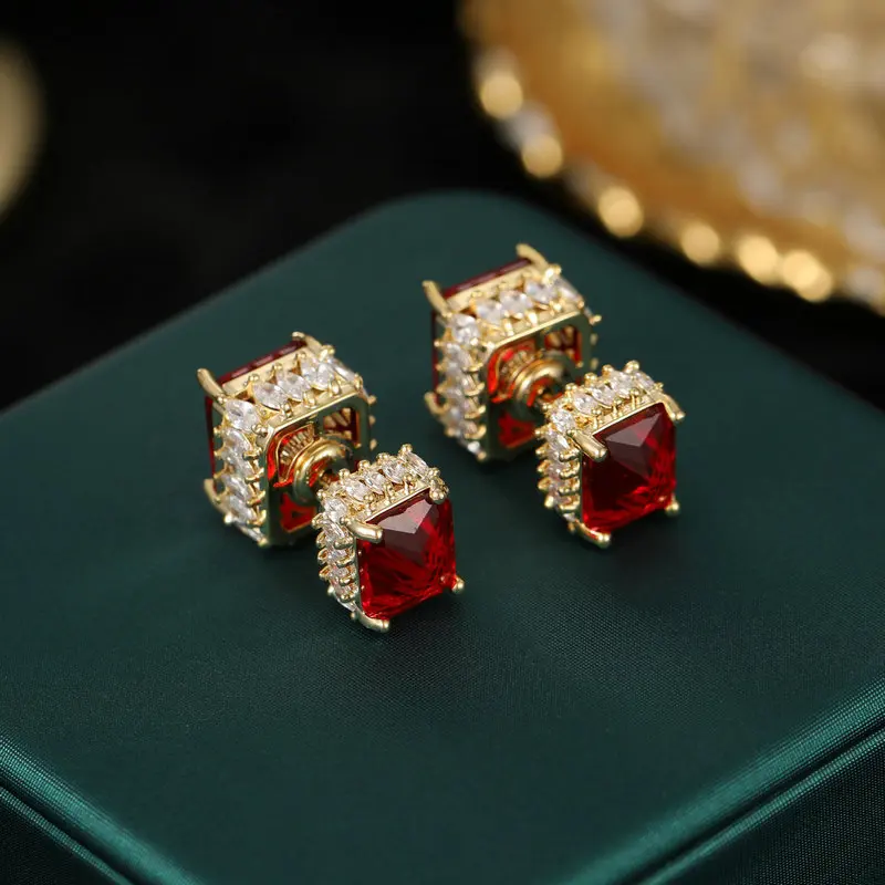 

Square geometry front and back two-earring stud