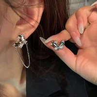 korean earings fashion jewelry asymmetric crystal peach heart tassel statement earrings for women pendientes wholesale