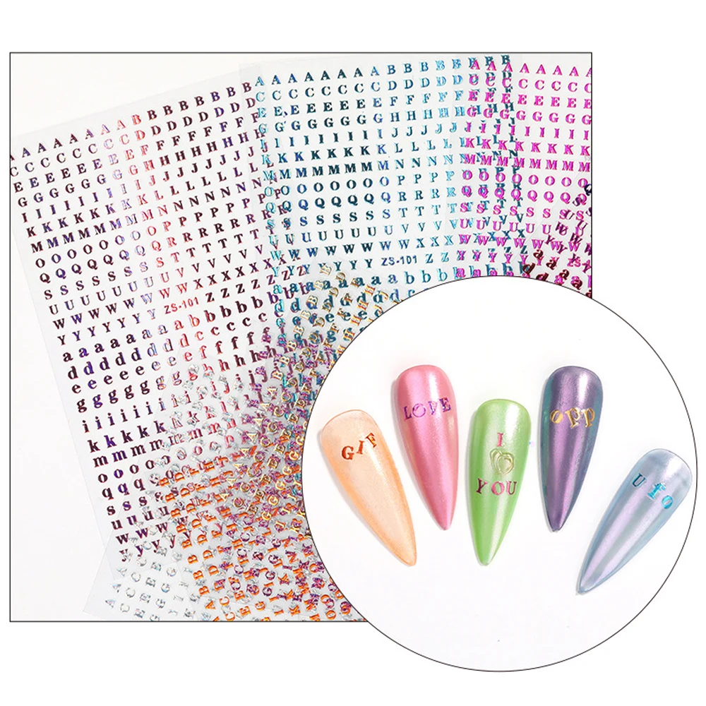 

3D Nail Art Sticker Colorful Letter English Font Watermark Self Adhesive Transfer Sliders DIY Nail Art Decoration Accessories