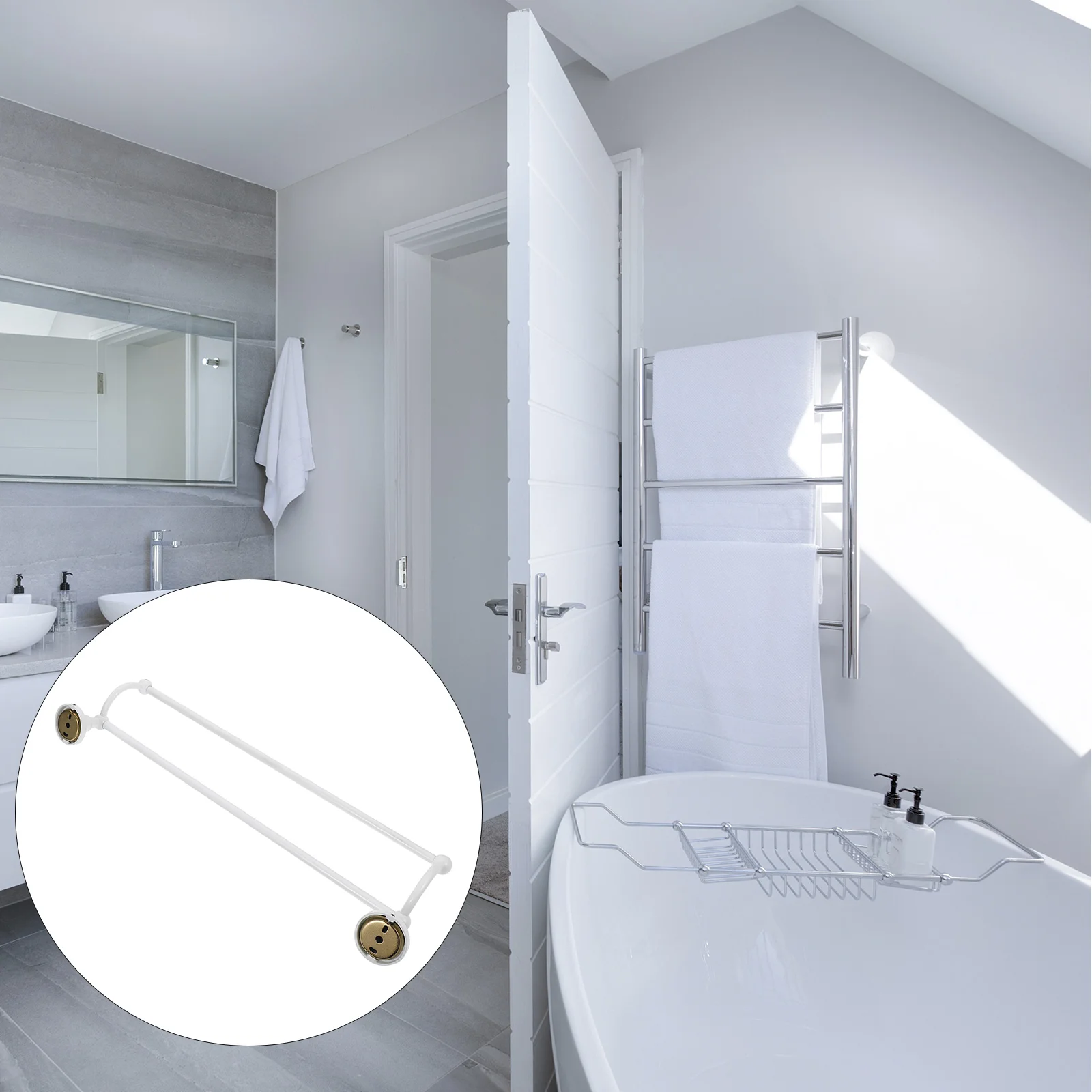 

Brass Towel Bar Double Rack Hand Holder Wet Tissue Simple Storage Shelf Hanging White