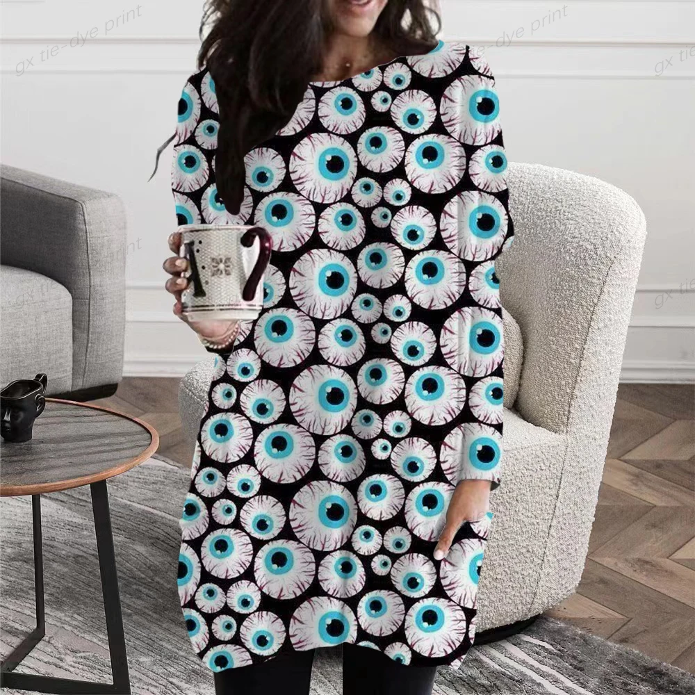 

Новинка, Длинный свитшот с капюшоном на весну и осень 2022, с 3d принтом, с рисунком на тему Хэллоуина, с изображением призрака, топ, одежда в сти...