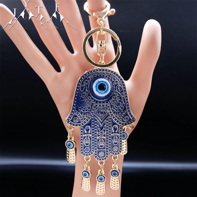 

Hamsa Hand Lucky Blue Evil Eye Keychain Alloy Fatima Hands Amulet Car Bag Accessories Tassel Keyring for Women Jewelry KXH729S05