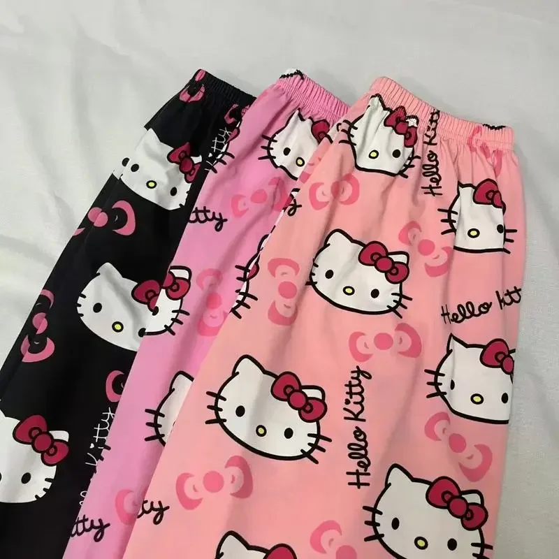 Hello Kitty летние стильные женские пижамные штаны хлопковые свободные и мужские для