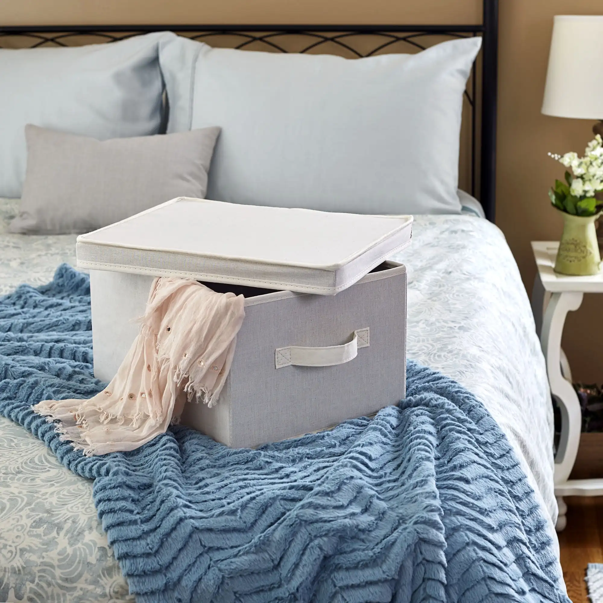 

Large Canvas Storage Box with Lid，storage box