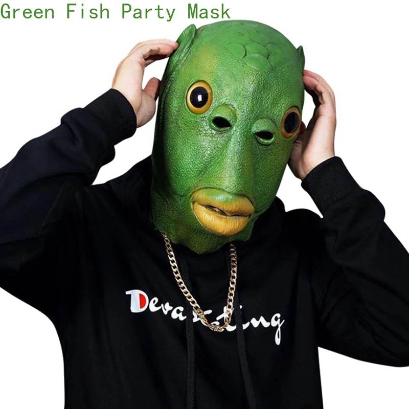 

Hot Vogue Adult Funny Ugly Green Fish Head Latex Cosplay Party Prom Alien Mask
