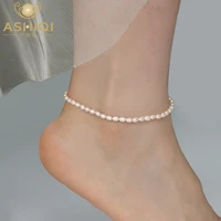 ashiqi natural freshwater pearl anklet lady elasticity chain beach foot bracelet fashion jewelry for women new trend