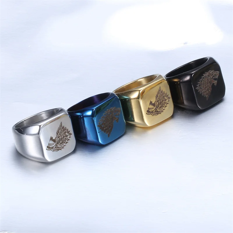 

YW GAIRU Simple 316 Stainless Steel Oil Drip Wolf Tiger Double Headed Eagle Animals Men Ring Retro Punk Personality Jewelry