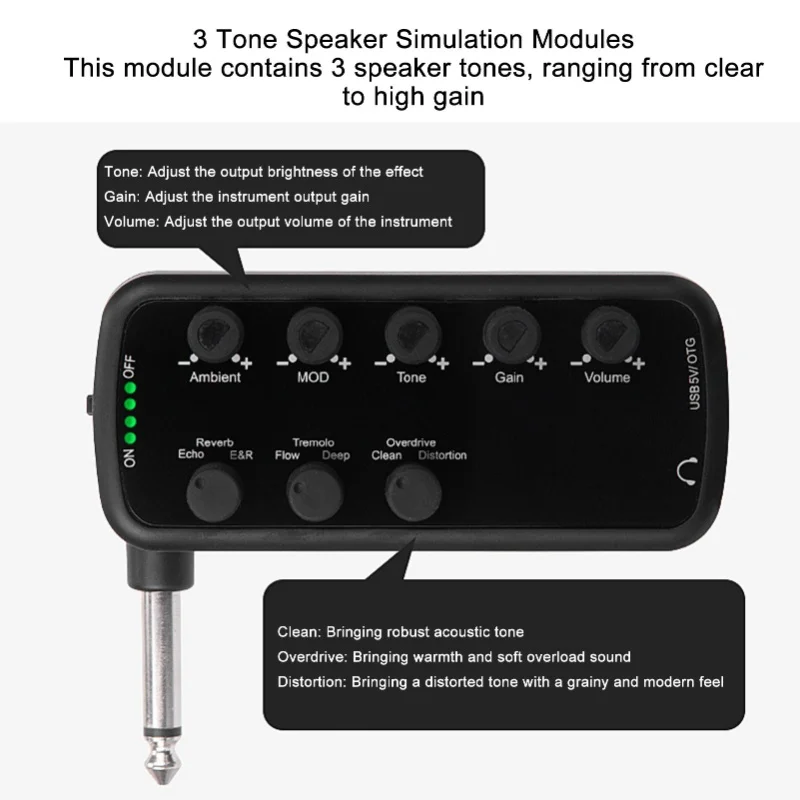Усилитель для наушников Bass Headphone Amplifier с мультиэффектами: Clean, Overdrive, Distortion, Echo, Reverb, Chorus, Tremolo, Deep Bass (art.: 3920dac09fbaf) - 3920dac09fbaf