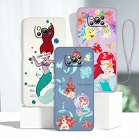 disney the little mermaid phone case for xiaomi mi 11 lite poco x4 x3 x2 c31 c3 m4 m3 f4 f3 gt pro nfc 5g liquid rope cover