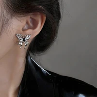 2022 new hollow butterfly ear studs diamond womens trendy cool niche design personality earrings not fade birthday jewelry gift