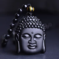 natural chinese black hand carved matte black obsidian buddha head jade pendant fashion jewelry boutique buddha head necklace