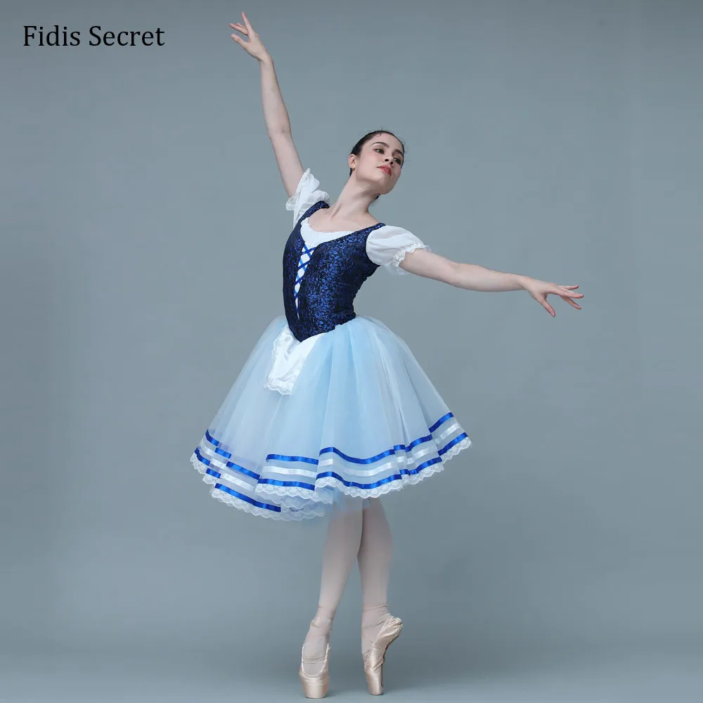 

Blue Peasant Long Skirt Stage Wear,Girls Romantic Ballet Tutu Giselle Performance Dress,Ballerina Professional Dance Costumes