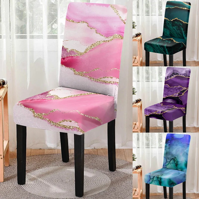 

Elastic Marbling Print Dining Chair Cover Strech Printed Chair Slipcover Seat Cover for Kitchen Stool Home Banquet Decoration