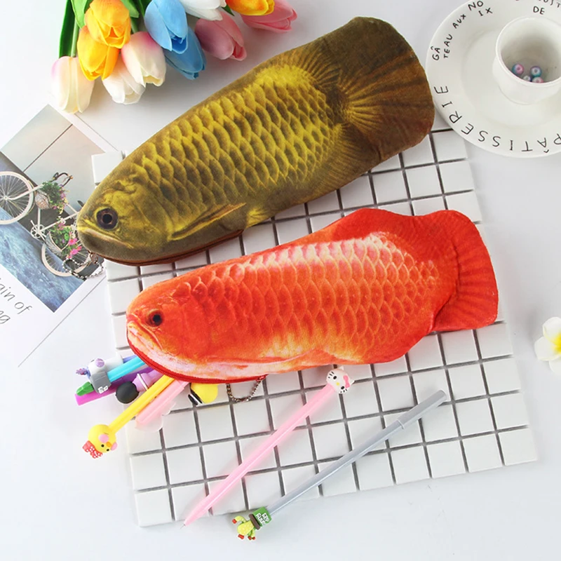 

3D золотая Arowana рыбка Карандаш Чехол Kawaii тканевые сумки для карандашей в Корейском стиле