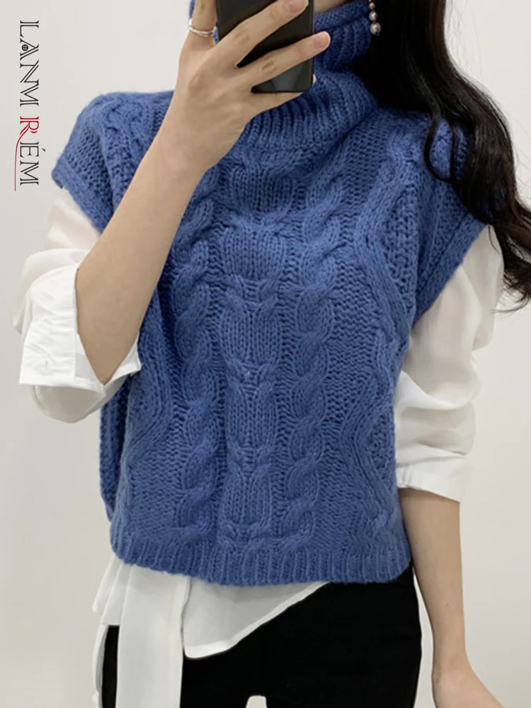 

LANMREM Women's Turtleneck Sleeveless Knitting Vest Casual Solid Color Sweater Fashion 2023 Autumn Winter New Clothing 2AA2255