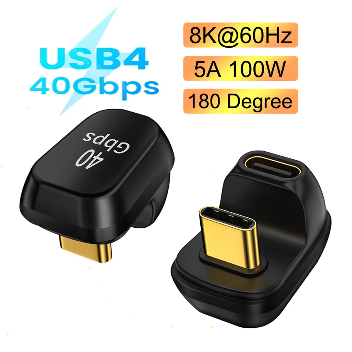 

Mini USB4.0 40Gbps Adapter USB C Male To Female 180° 100W Fast Charging Data Sync Converter 8K@60Hz for Laptop Tablet SmartPhone