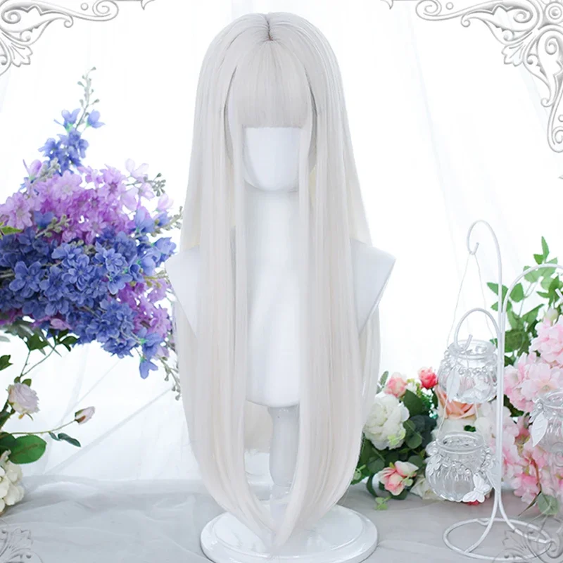 Синтетический парик HOUYAN с длинными прямыми волосами Женская пудра белая челка