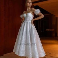 anna beauty wedding dress invisible shoulder straps bling sparkly tulle mordern 2022 vestidos de novia brautmode women skirt