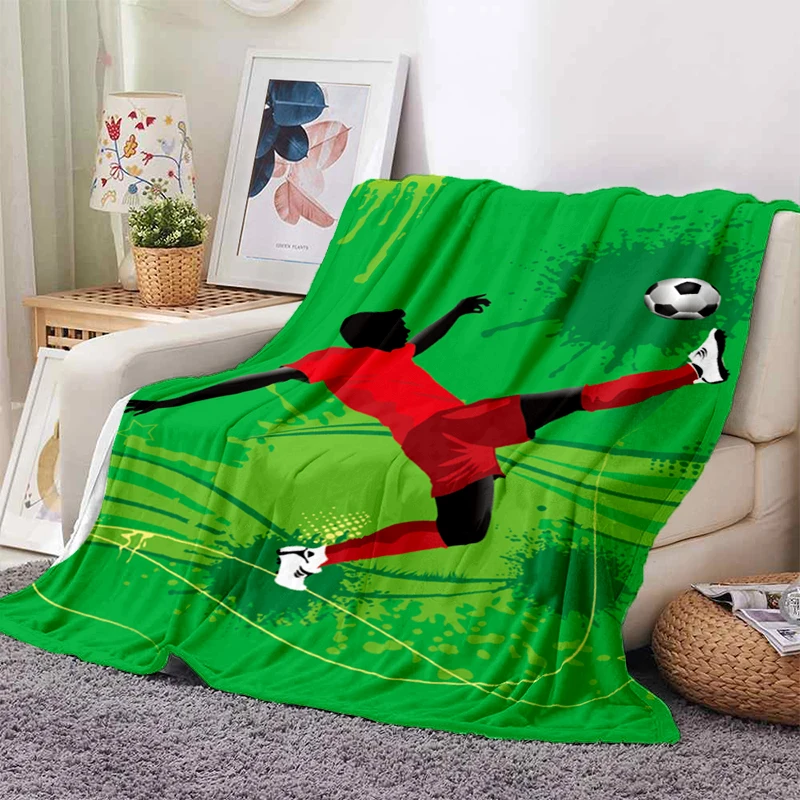 

3d Soccer Football Sports Silhouette Printing Warm Soft Plush Sofa Bed Throwing Picnic Blanket Modern Flange Plush Blanket Cover