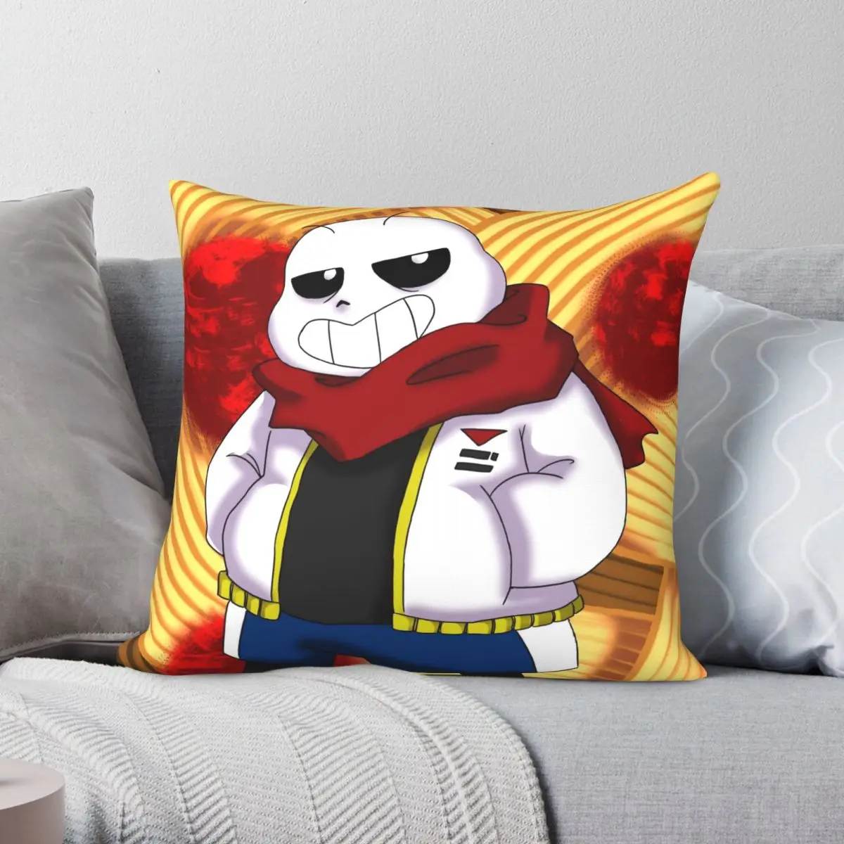 

Sans In Papyrus Cosplay Square Pillowcase Polyester Linen Velvet Pattern Zip Decor Throw Pillow Case Home Cushion Case 18"