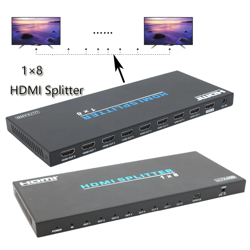 

For TV support HDR/EDID HDMI Splitter 4K/60hz 1 in 8 out 18Gbps Game live screen splitter 1080P Full HD HDMI 2.0b, HDCP 2.2 c