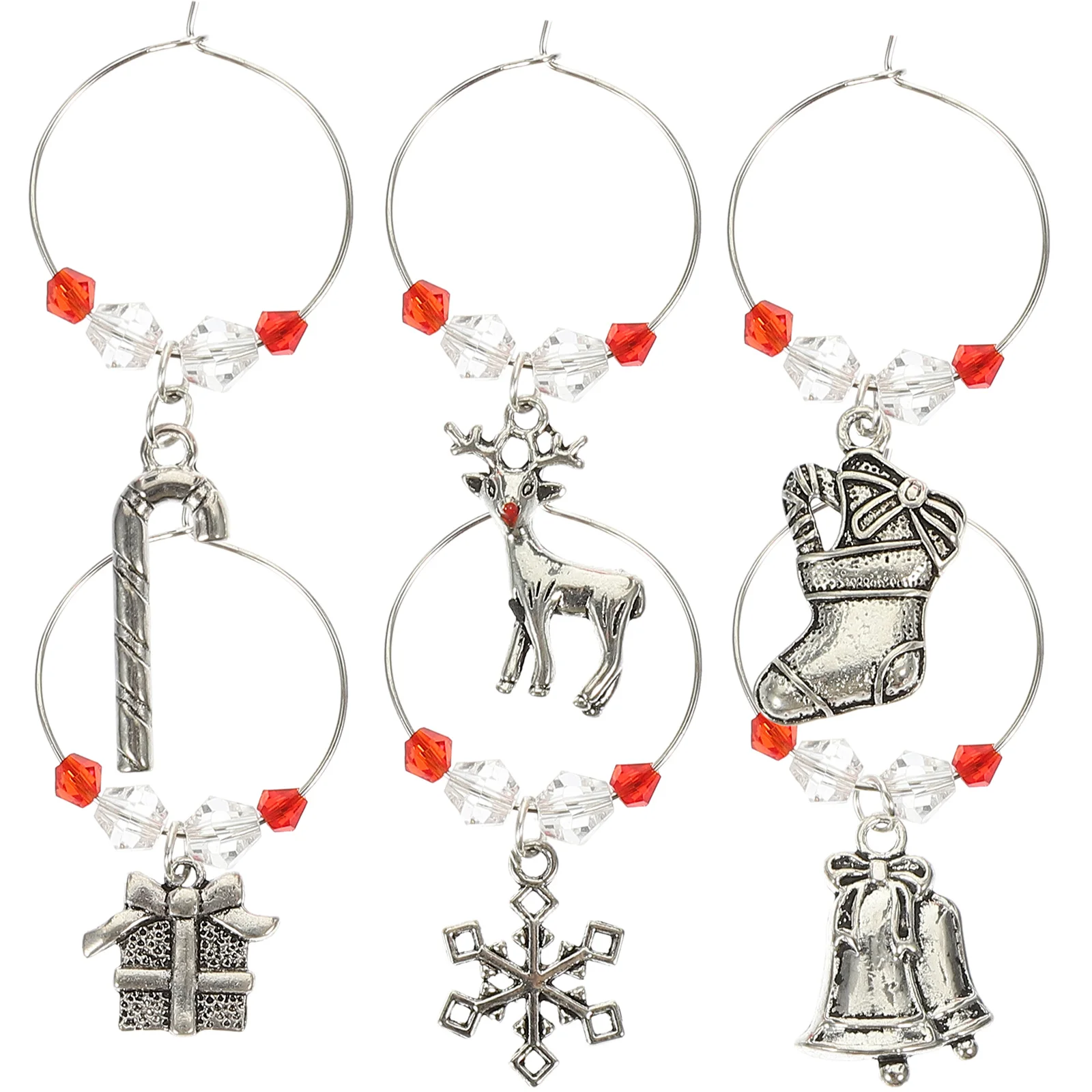 

Glasschristmas Charms Drink Tags Markers Snowflake Reindeer Identifier Ring Marker Bell Cocktail Champagne Goblets Rings