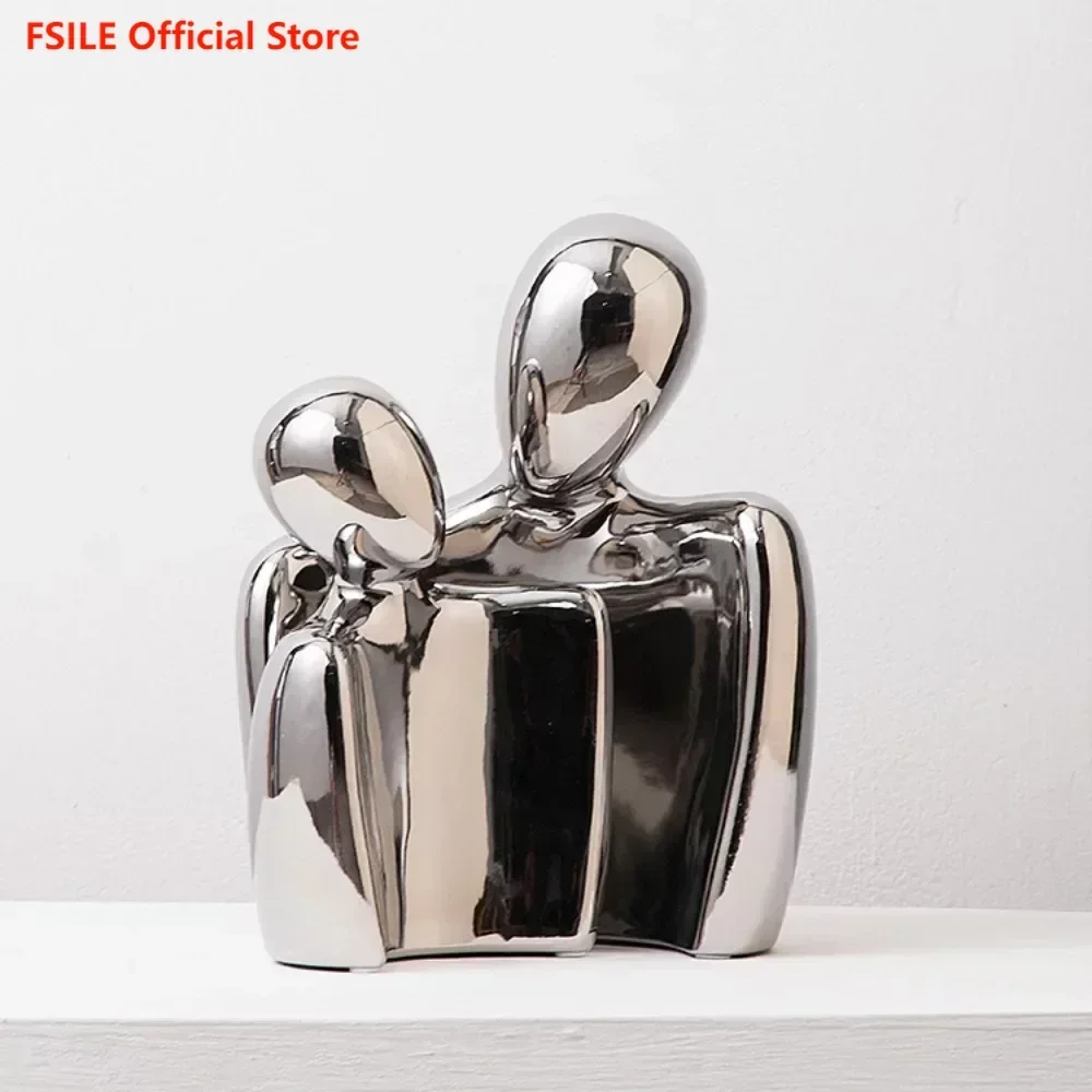

FSILE Nordic Silver Character Couple Decoration Office Decoration TV Cabinet Wine Cabinet Home Wedding Anniversary Gift