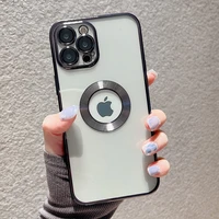 luxury plating clear logo hole shockproof case on for iphone 11 12 13 pro max mini xr x xs 7 8 plus lens protector silicon cover