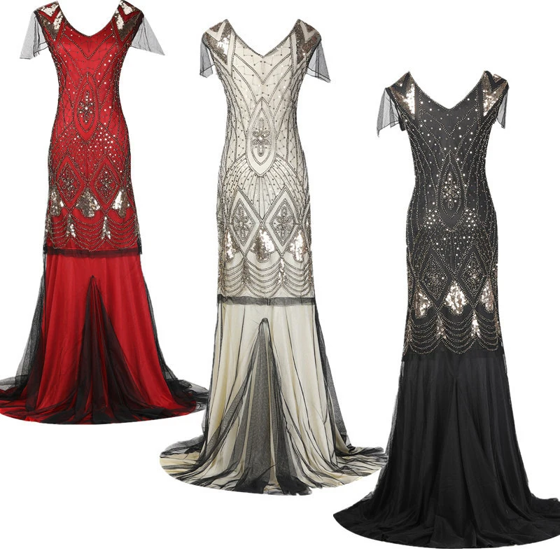 

Женское винтажное платье в стиле 1920-х годов, с блестками и бахромой