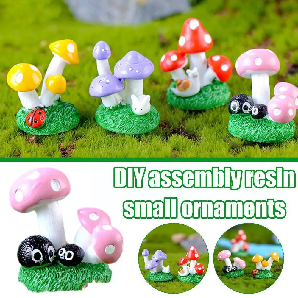 

1PC Mushroom Shape Miniature Animal Cartoon Mushroom Decorations Terrarium Decoration Moss Crafts Resin Ornament Fairy Gard M9G2