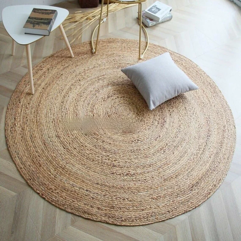 Home Round Jute Rug  Natural Jute Style Carpet Reversible Woven Modern Rustic Appearance Carpets for Living Room Decor