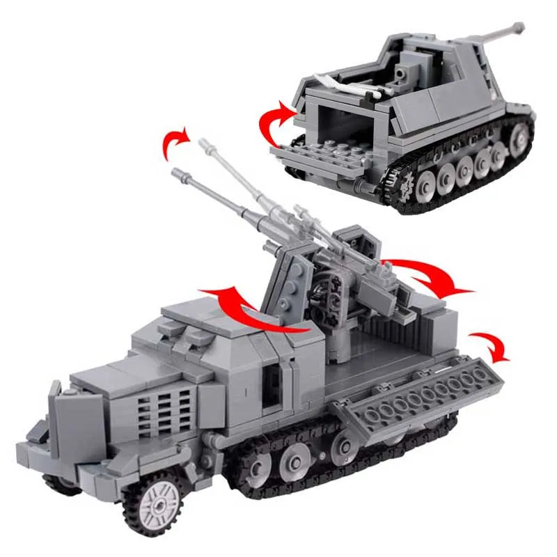 

WW2 Military Soldier Figures Building Blocks Anti-aircraft Weapon Gun Parts German Tracked Armored Vehicle MOC Bricks Toys Gifts