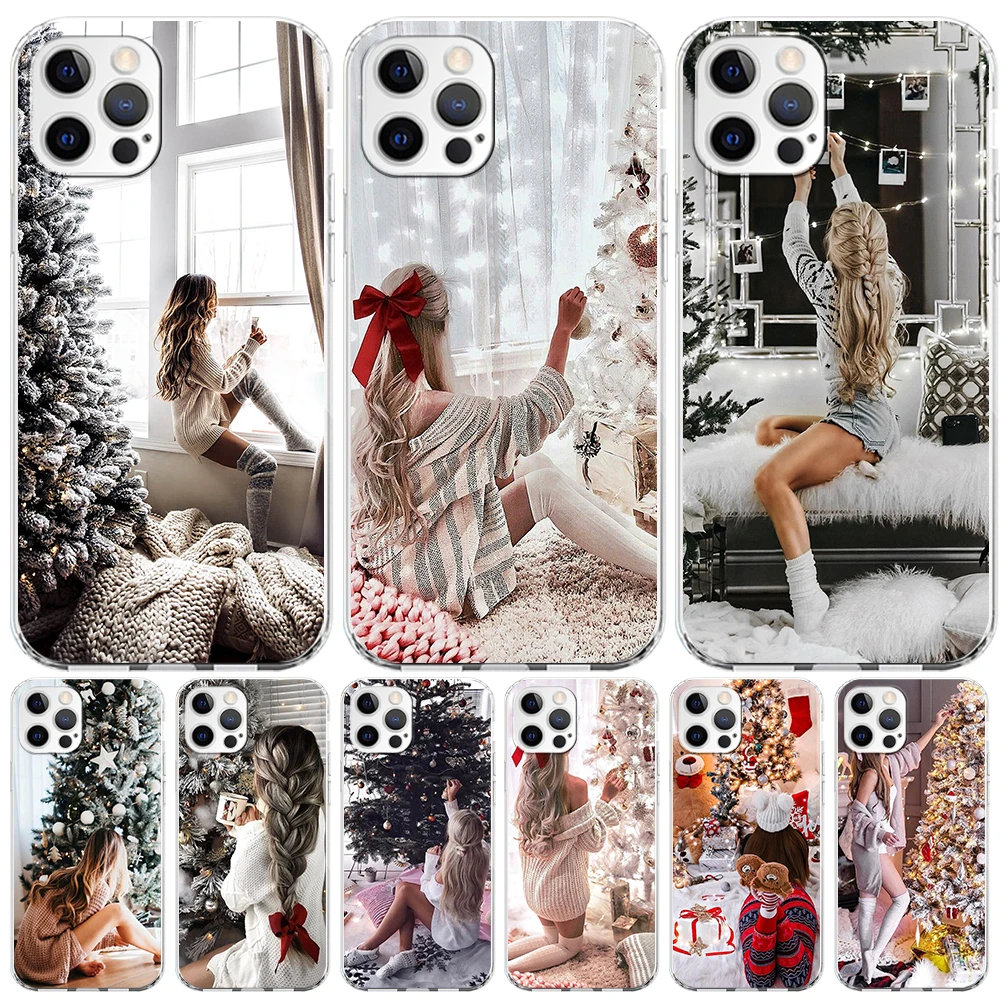 

Merry Christmas Girl Case for Apple iPhone 14 Plus 13 12 Mini 11 Pro Max XR XS 7 8 X 6 6s Plus SE 2020 5s Clear TPU Phone Cover