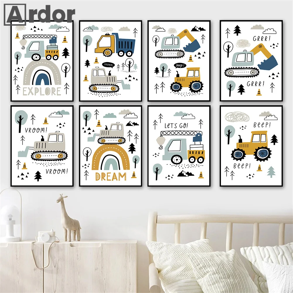 

Бульдозер кран трактор цитаты настенное искусство холст картины скандинавские постеры и принты Детская фотография Декор детской комнаты