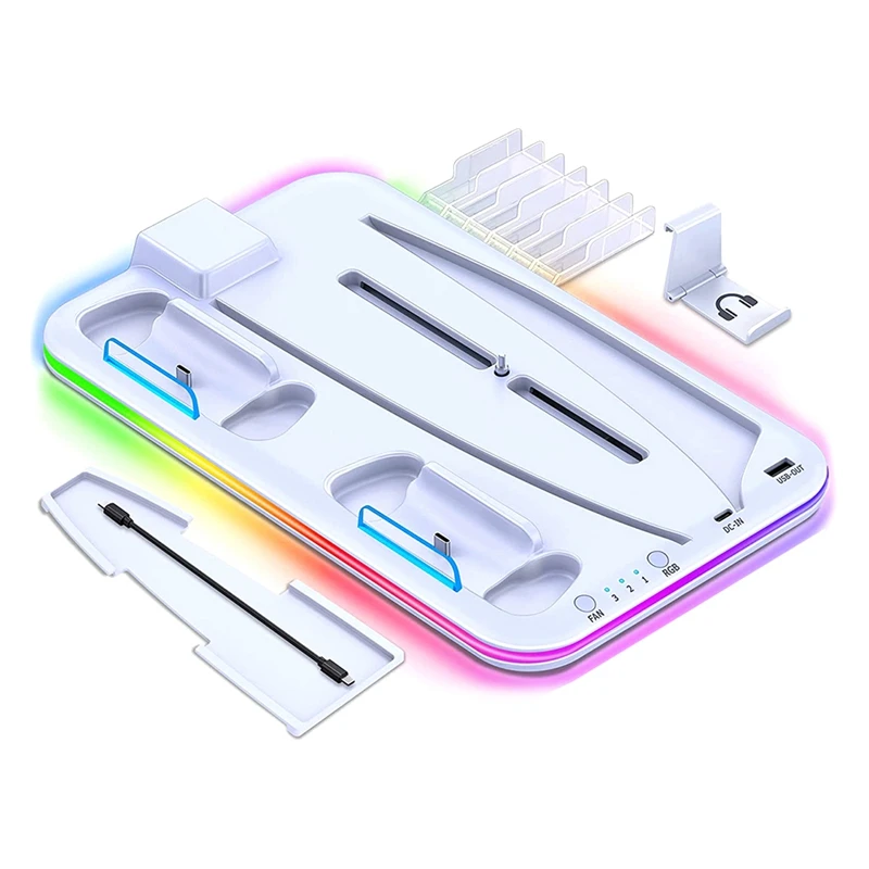 

Светодиодный охлаждающий вентилятор с 3 режимами для PS5, подставка для контроллера 2, зарядная док-станция для Sony Playstation 5, диск/цифровой RGB, холодная яркость