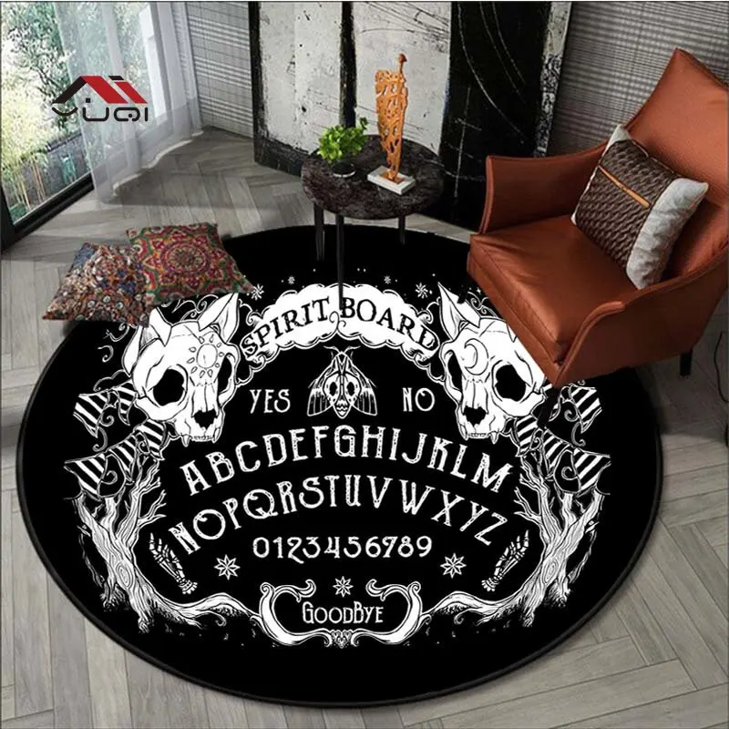 

Satanic Black Cat Skull Pattern Flannel Anti-Slip Round Rug for Bedroom Round Carpets for Living Room Washroom Floor Mat 5 Sizes