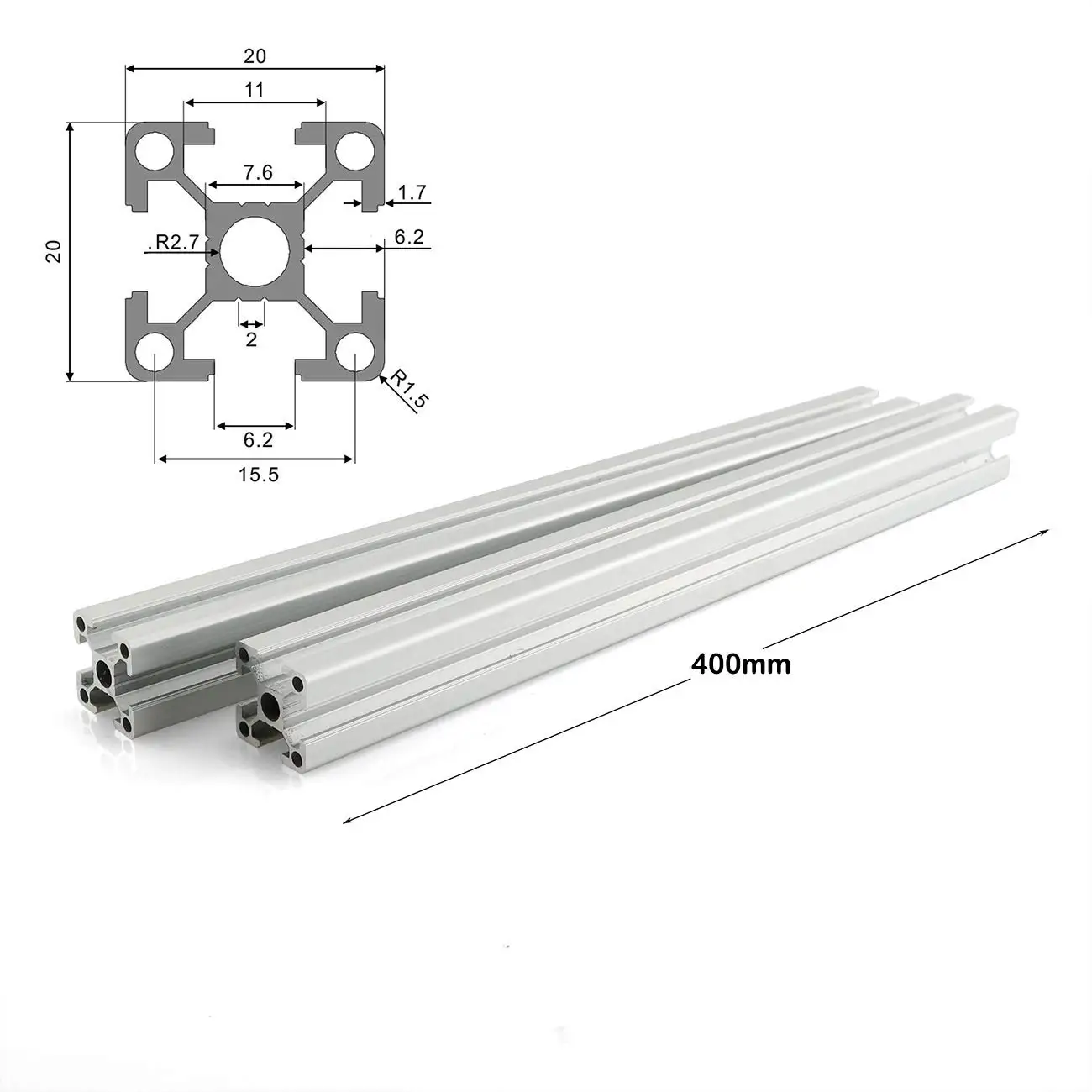 

2PCS 2020 Aluminum Profile European Standard Linear Rail 2020 Aluminum Profile Extrusion for 3D Printer DIY Workbench CNC 400mm
