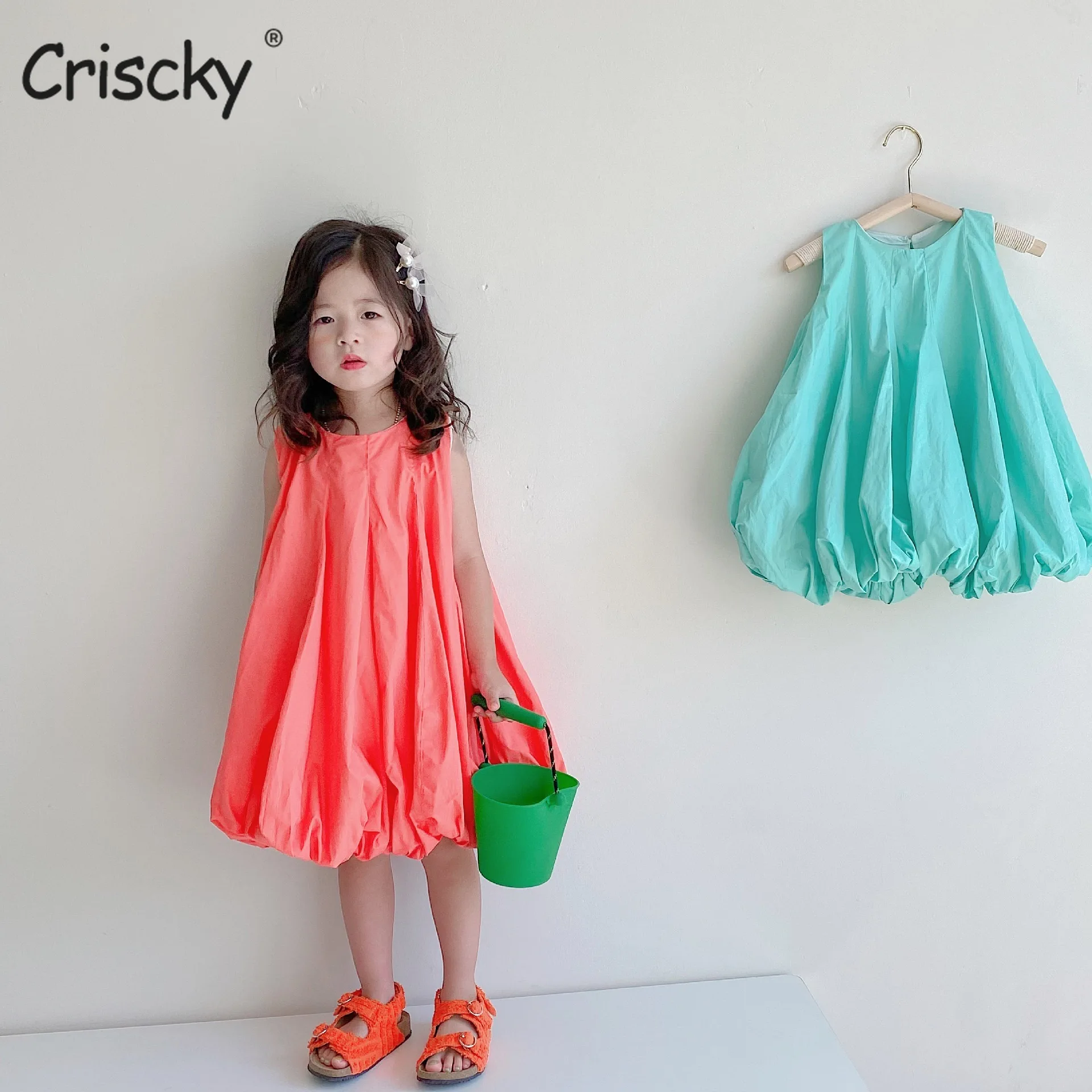 

Criscky Summer Children's Clothes O Neck Loose Sleeveless Sweet Ball Gown Baby Girls Dress Princess Casual Kids Dresses