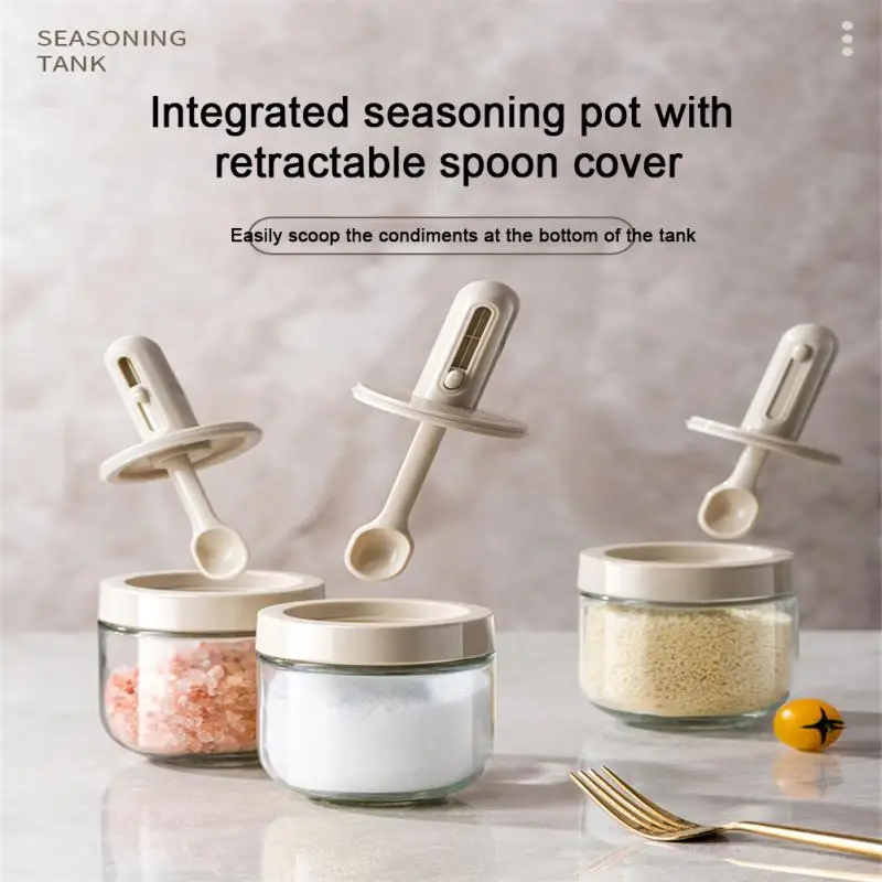 

Transparent Sub-packed Case Bottle With Spoon And Lid Portable Kitchen Seasoning Box Spice Box Salt Jar Leak-proof Storage Box