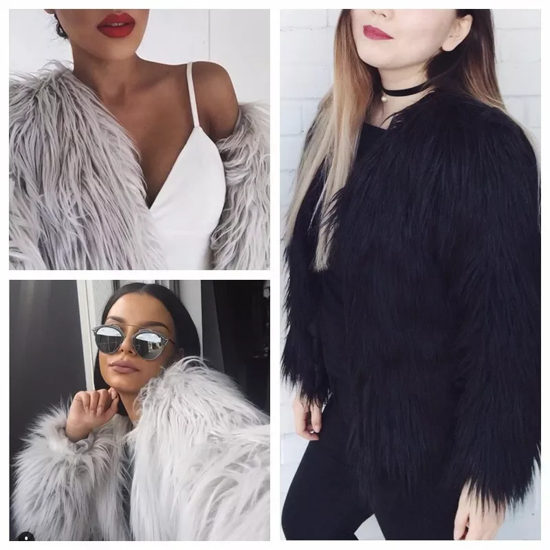 New in Winter Furry Faux Fur Coat Women Fluffy Warm Long Sleeve Female Outerwear Coat Jacket Hairy Collarless Overcoat y2k vesti