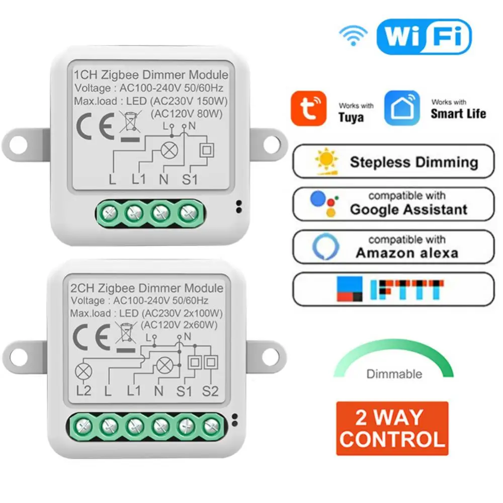 

10A Smart WiFi Zigbee 3.0 Light Led Dimmer Smart Life/Tuya App Remote Control Road Switch, Works With Alexa Echo Google Home