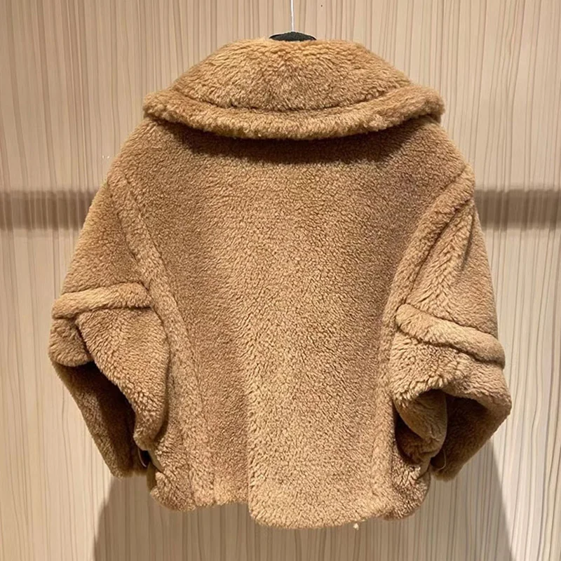 Women Jacket Teddy Bear Coat Winter Coat Female Casual Double Breasted Real Wool Fur Oversize Ladies Alpaca Mid-length Outwears