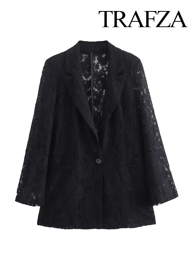 Женский кружевной пиджак TRAFZA элегантный однотонный приталенный с одним