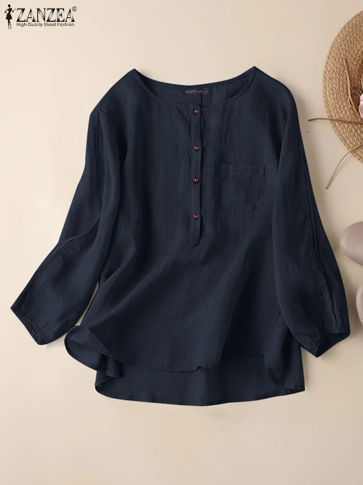

ZANZEA Women Casual O Neck Long Sleeve Blouse Loose Tops Fashion Spring Solid Button Shirts Blusas Work Chemise Mujer Oversized