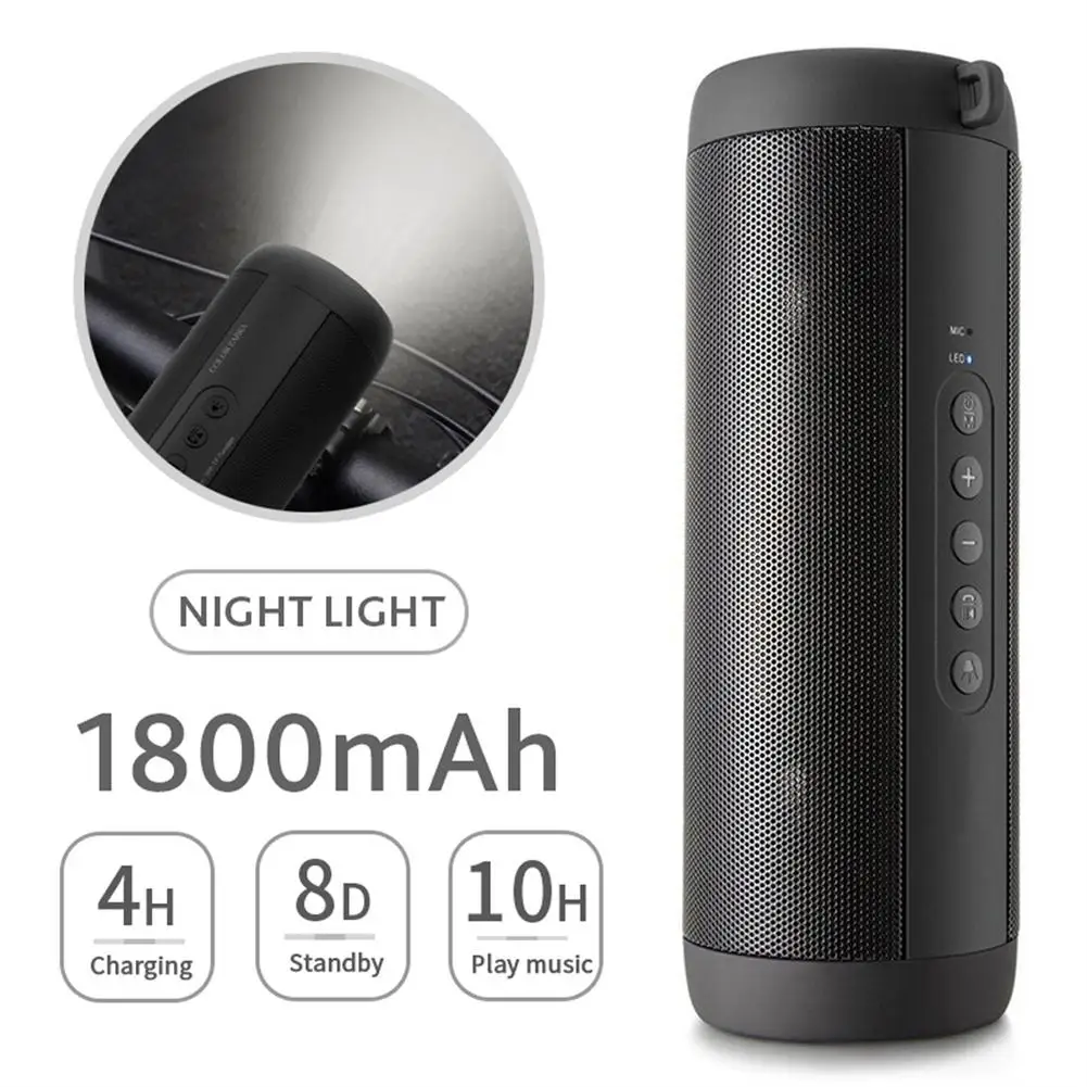 

T2 Cylindrical Bluetooth Speaker Waterproof Wireless Loudspeaker Outdoor Sports Bicycle Audio Support TF Card FM Radio Aux Input